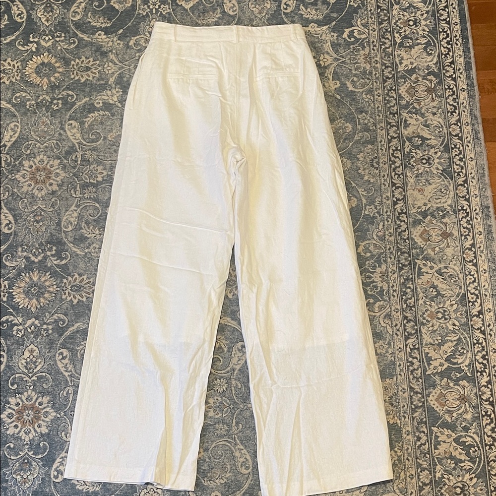 Dynamite White Wide-Leg Trousers Linen